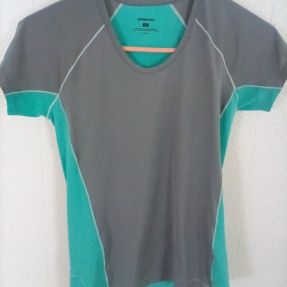 Patagonia Lightweight gray and teal t-shirt